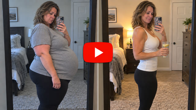 Before and after: woman holding a glass of lemon water